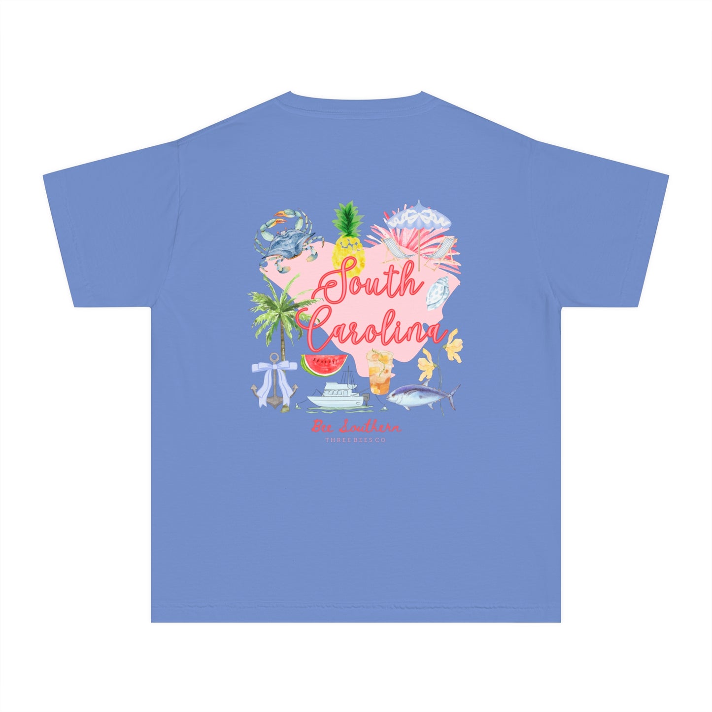 Bee Southern South Carolina Floral Girls Short Sleeve Youth Hive Tee