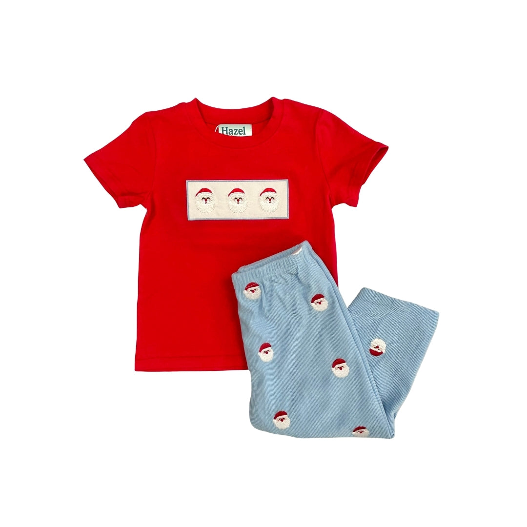 Hazel Blue Embroidered Santa Shirt/Corduroy Pant Set