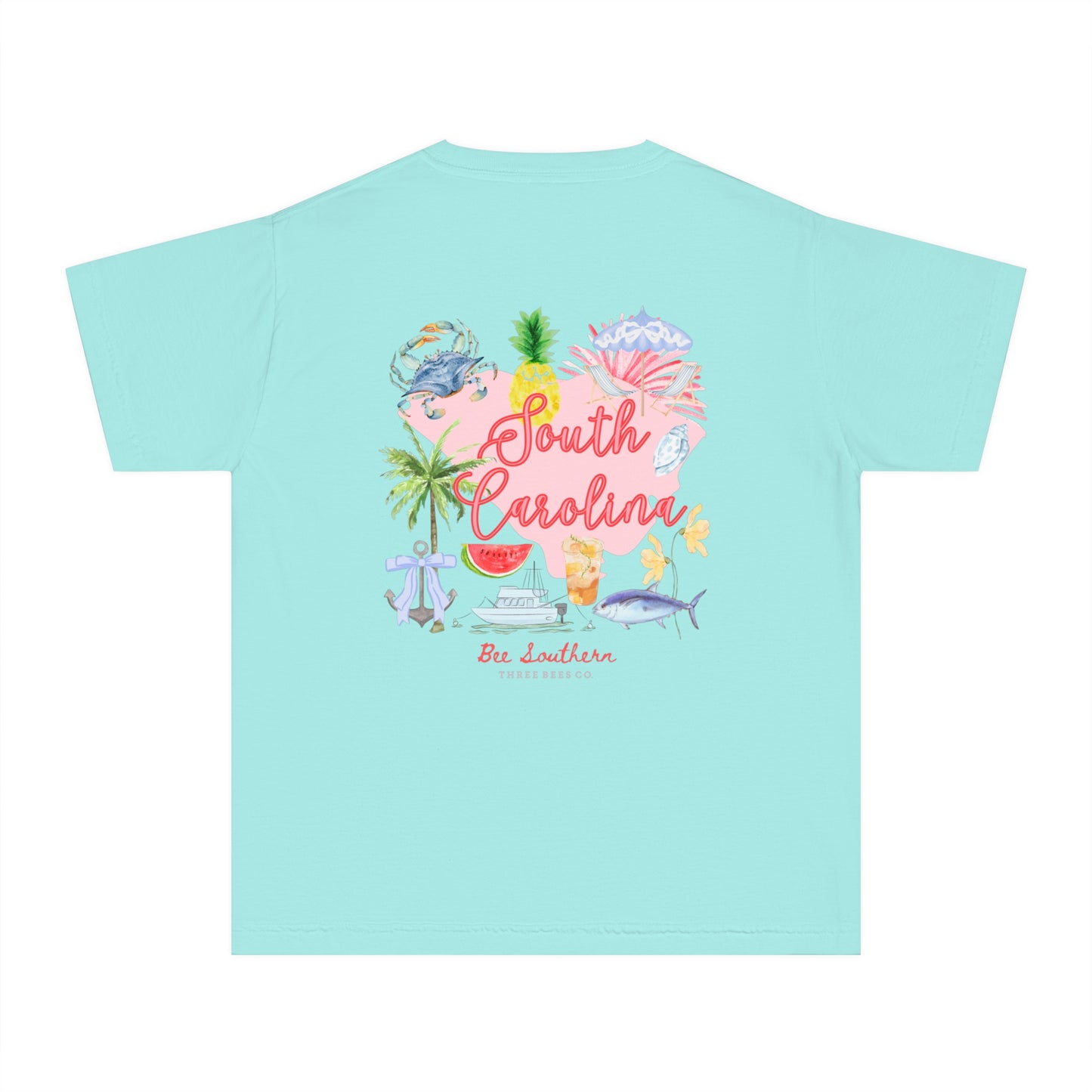 Bee Southern South Carolina Floral Girls Short Sleeve Youth Hive Tee