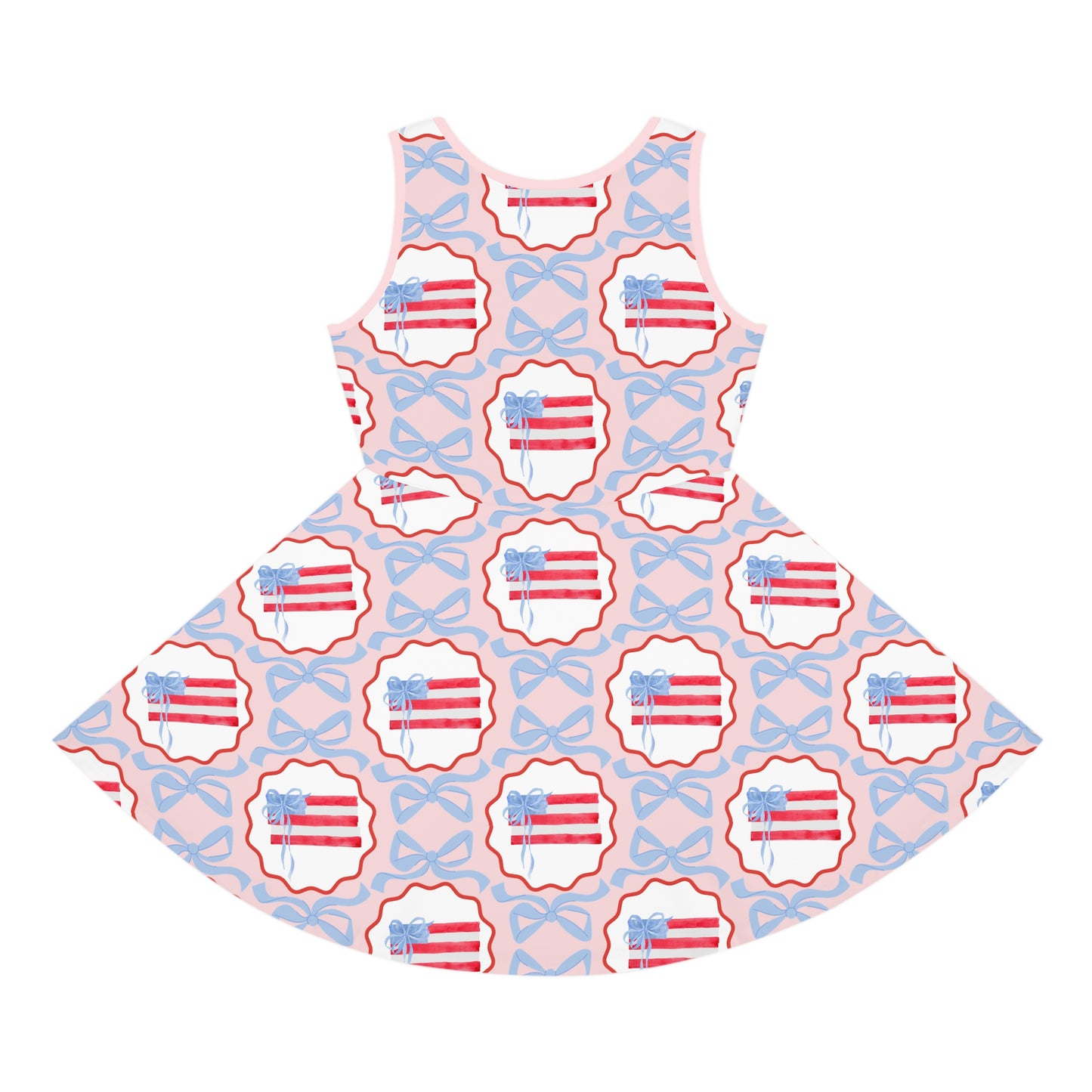 American Flag Trellis Bow Girls Sleeveless Knit Sundress