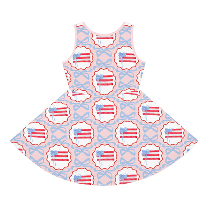 American Flag Trellis Bow Girls Sleeveless Knit Sundress