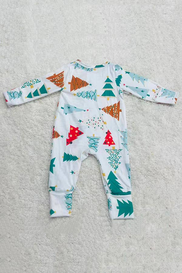 Christmas tree printed long sleeve baby romper DLH2838