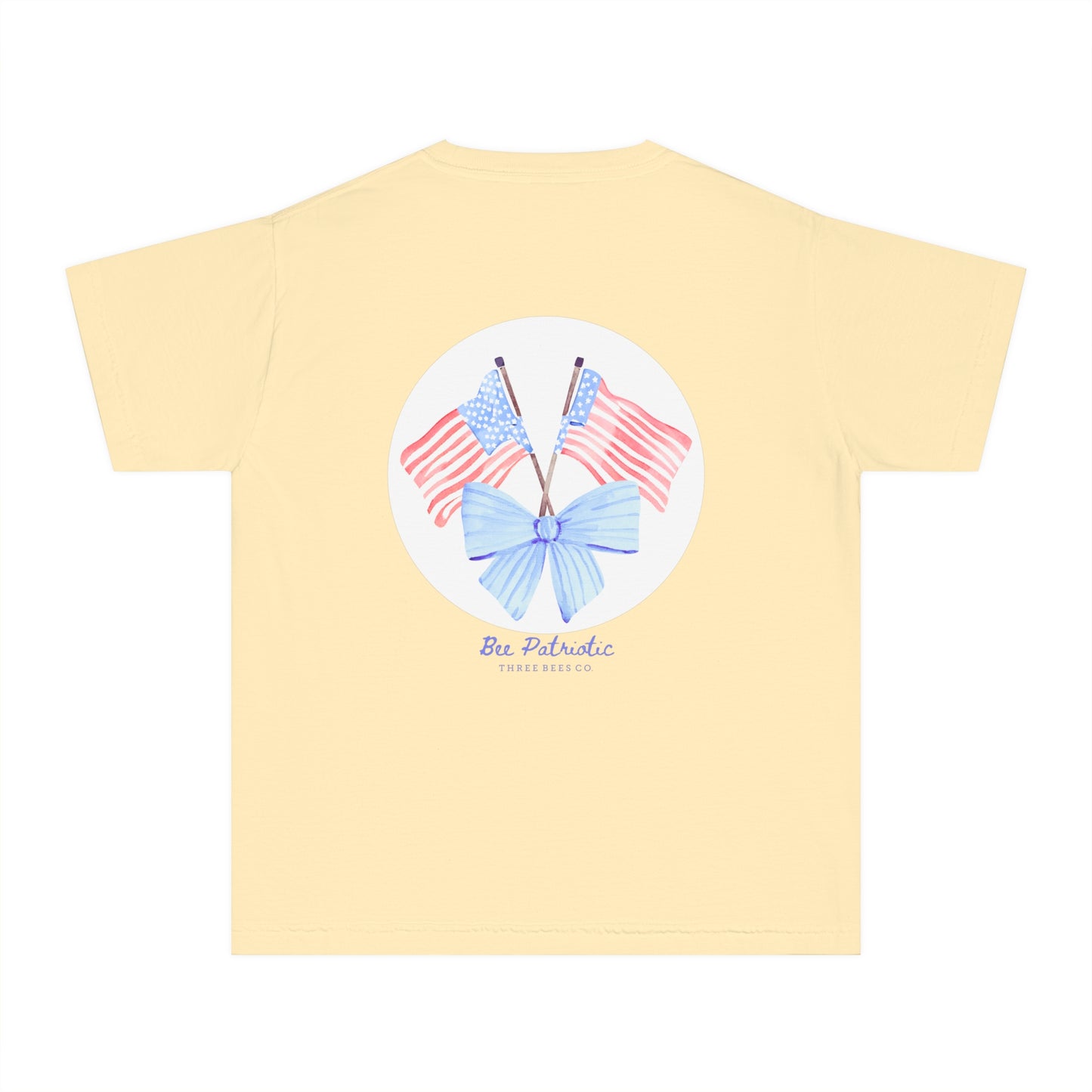 Bee Patriotic American Flag with Bow Girls Short Sleeve Youth Hive Tee