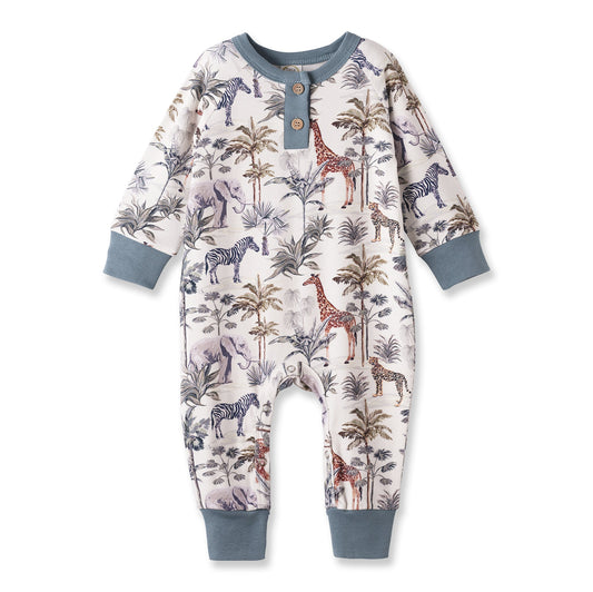 Jungle Safari Bamboo Boys Henley Romper