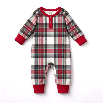 Baby Christmas Plaid Henley Bamboo Romper