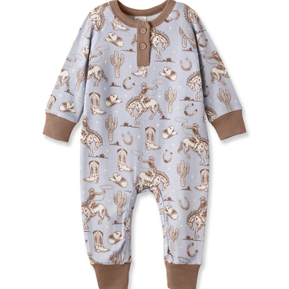 Wild Wrangler/Blue Western Bamboo Henley Cowboy Romper
