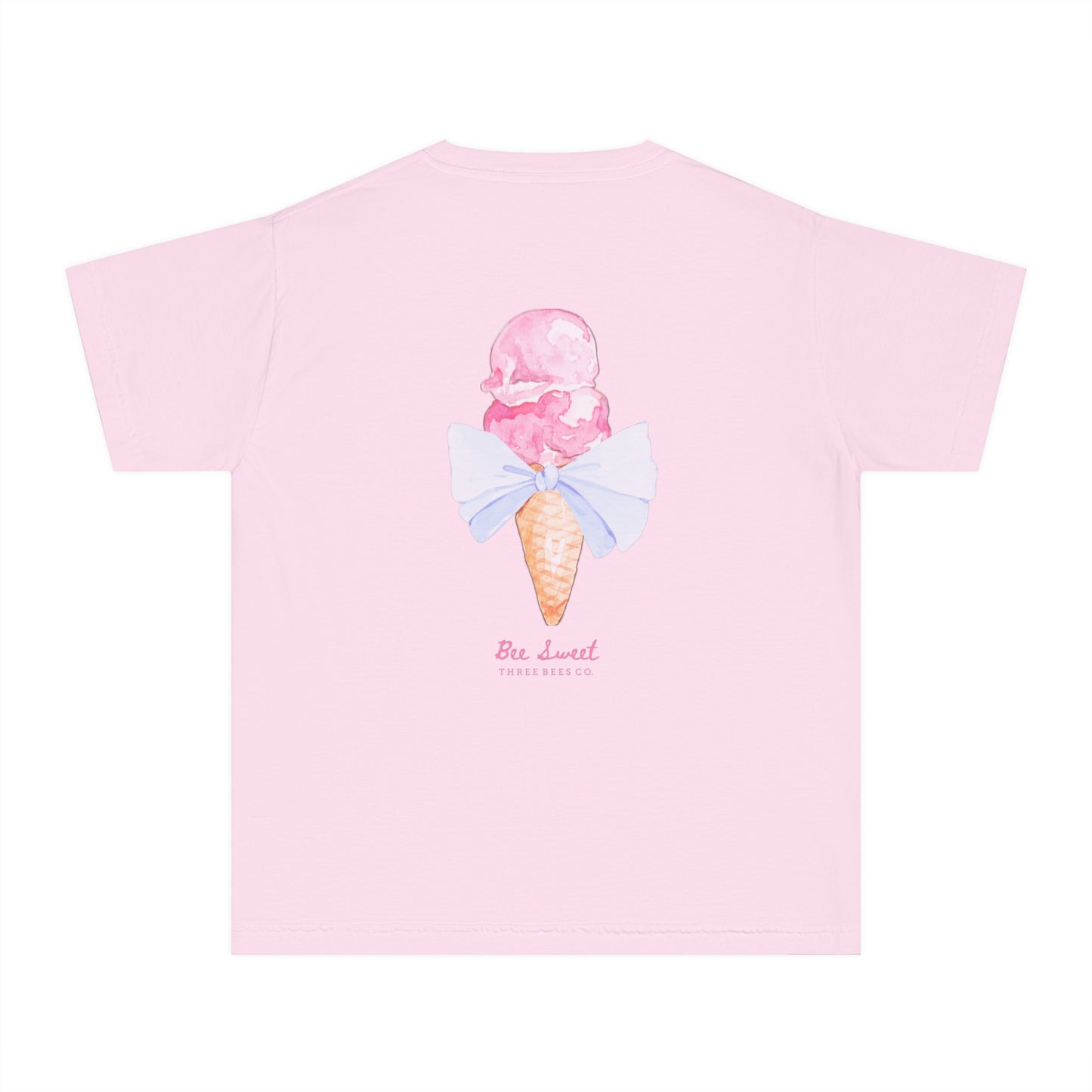 Bee Sweet Preppy Ice Cream Cone with Bow Girls Short Sleeve Youth Hive Tee
