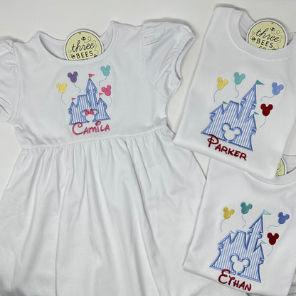 Princess Castle Applique with Balloons Girls Top