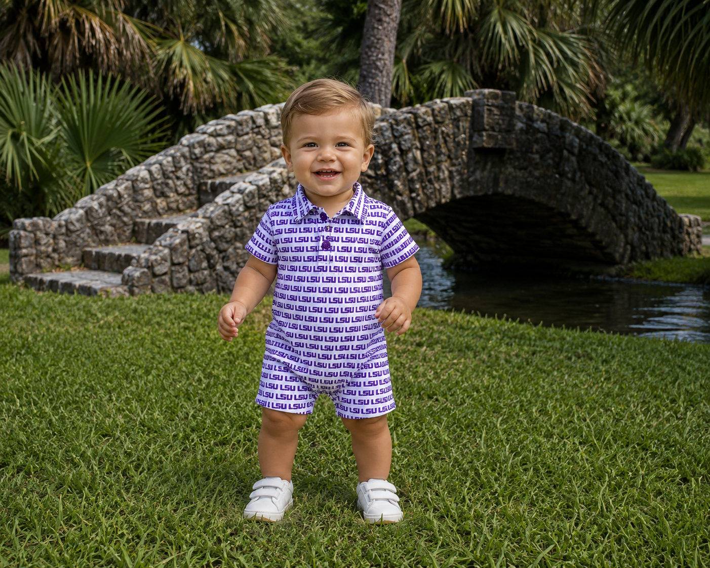 LSU Logo Polo Romper (Officially Licensed)