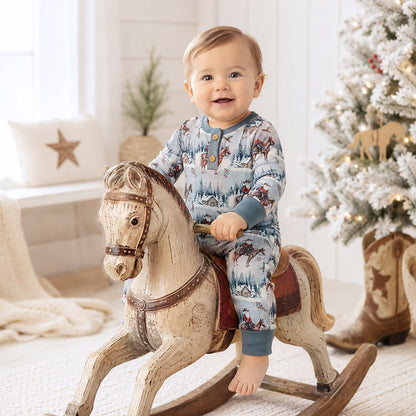 Cowboy Christmas Henley Romper - Bamboo Babywear