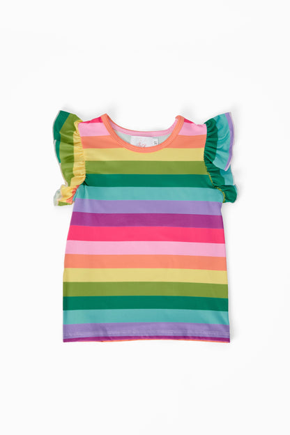 Cheerful Stripes S/S Ruffle Tee