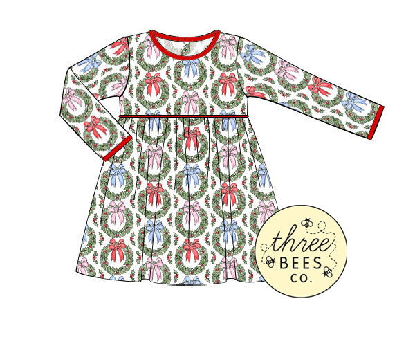 christmas wreath dress Red Christmas Wreath Dress with Scallop Collar