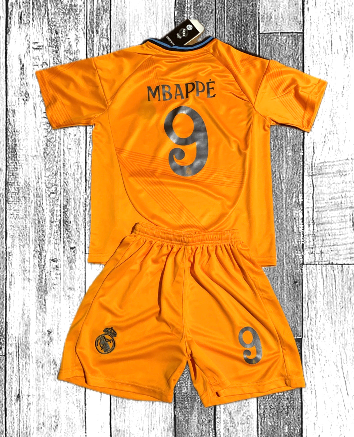 Kylian Mbappe Real Madrid Special Orange 3rd Jersey Toddler/Youth Soccer Jersey Kids Kit
