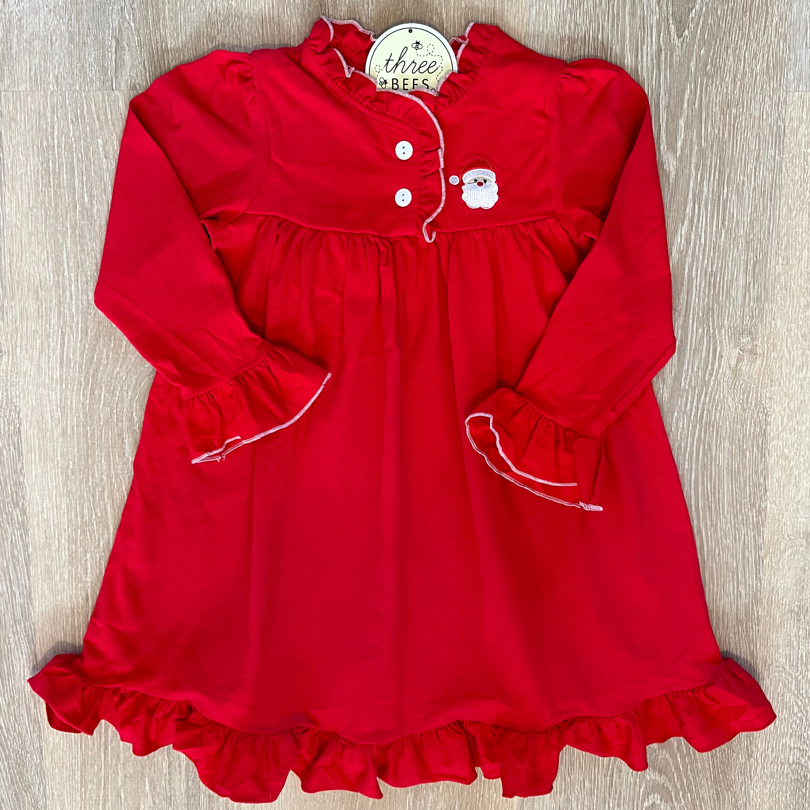 7 Girls Red Santa Embroidery Loungewear Gown