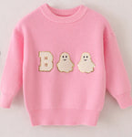 Halloween BOO Chenille Patch Girls Sweater Preorder