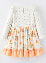 Watercolor Pumpkin Print and Polka Dot Twirl Dress