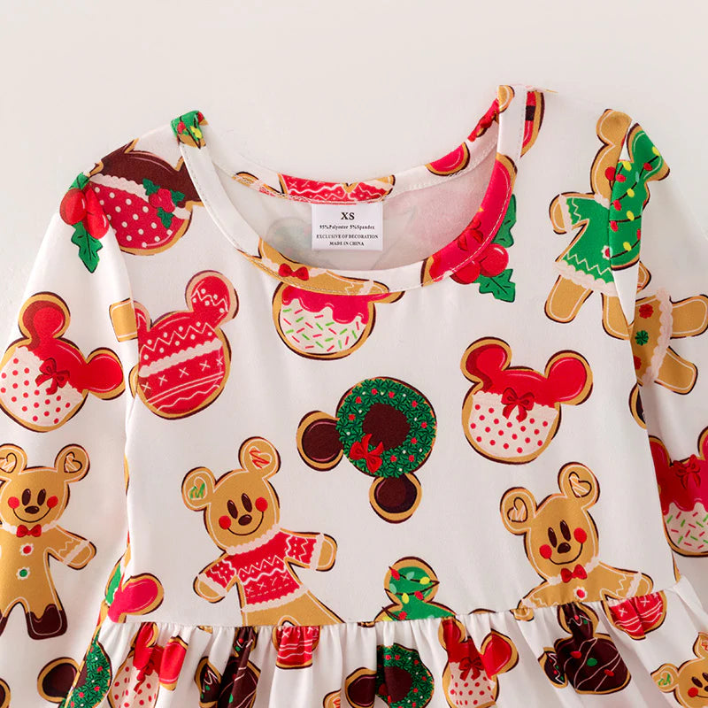 Disney Gingerbread Polka Dot Ruffle Long Sleeve Girls Dress 7 Disney Gingerbread Polka Dot Ruffle Long Sleeve Girls Dress 7