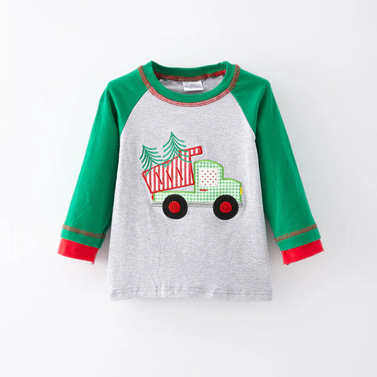 Christmas Dump Truck Boys Long Sleeve Shirt