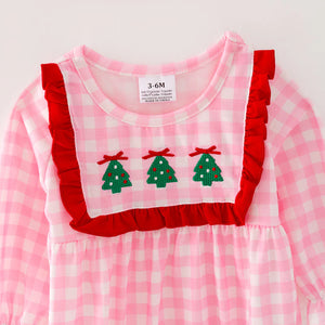 Christmas Tree Embroidery on Pink Check Bubble