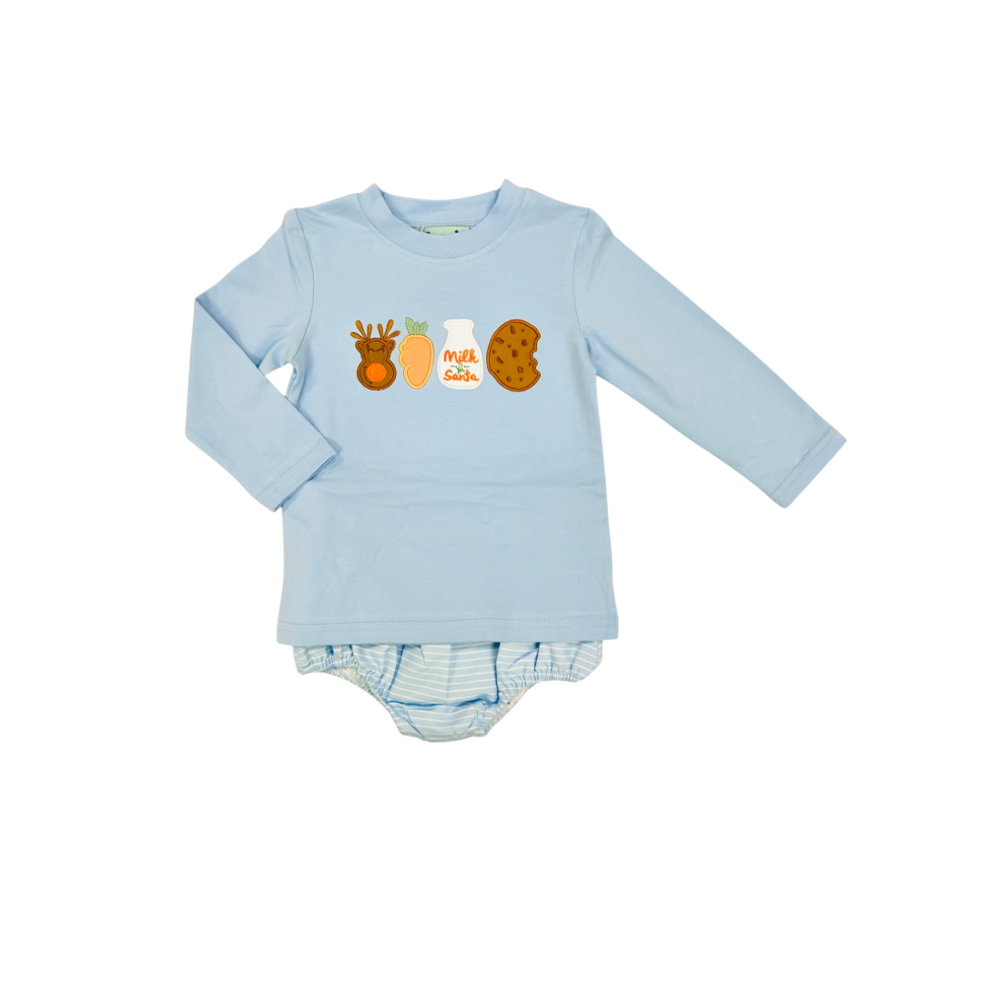 Hazel Blue Blue Milk & Cookies Applique Diaper Set