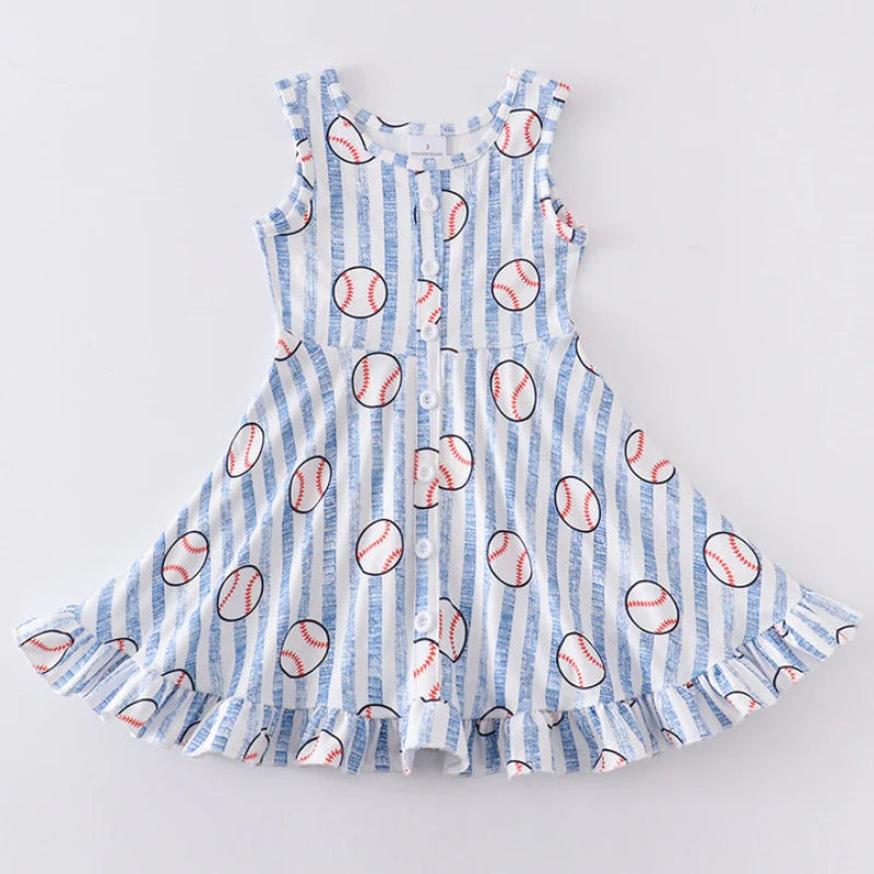 Baseball Stripe Sleeveless Twirl Dress Preorder