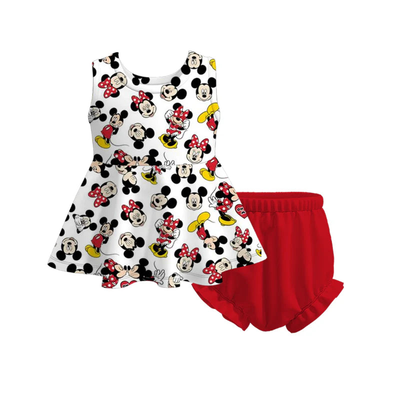 Mouse Duo Peplum and Red Ruffle Bloomer Set Preorder