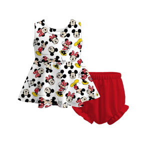 Mouse Duo Peplum and Red Ruffle Bloomer Set Preorder