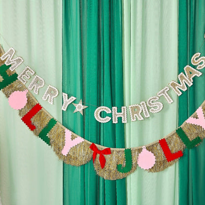 Holly Jolly Gold Fringe Banner (Reusable Holiday Garland)