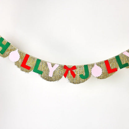 Holly Jolly Gold Fringe Banner (Reusable Holiday Garland)