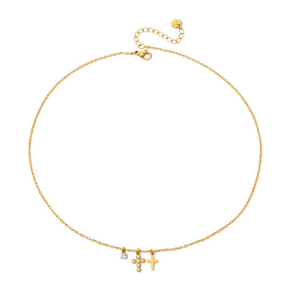 Petite Double Cross Necklace - WATERPROOF