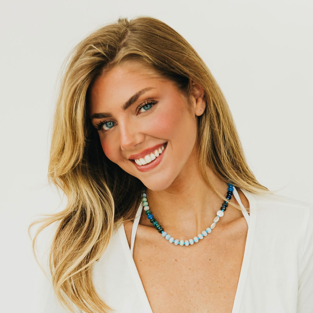 Ombre Semi-Precious Beaded Necklace - WATERPROOF