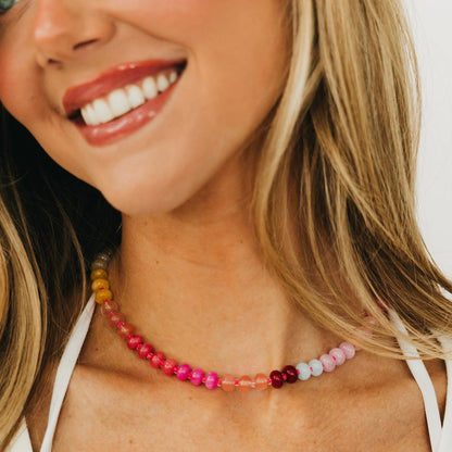 Ombre Semi-Precious Beaded Necklace - WATERPROOF