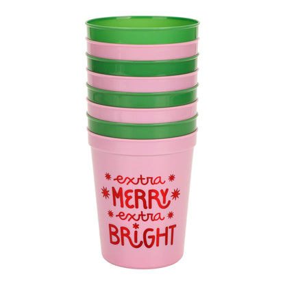 Extra Merry & Bright Reusable Holiday Party Cups (set of 8)