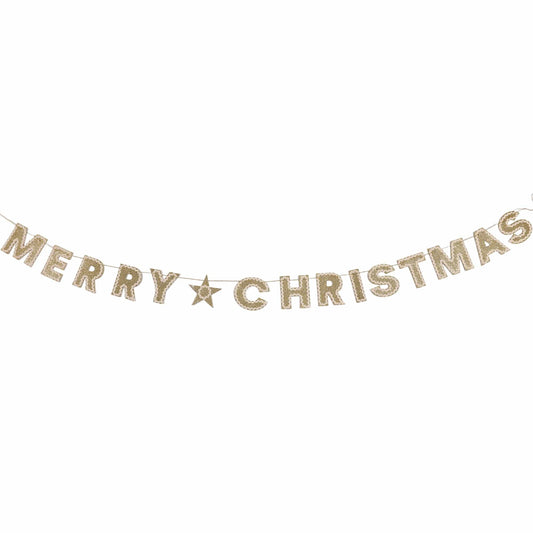 Merry Christmas Gold Shimmer Banner (Reusable Garland)