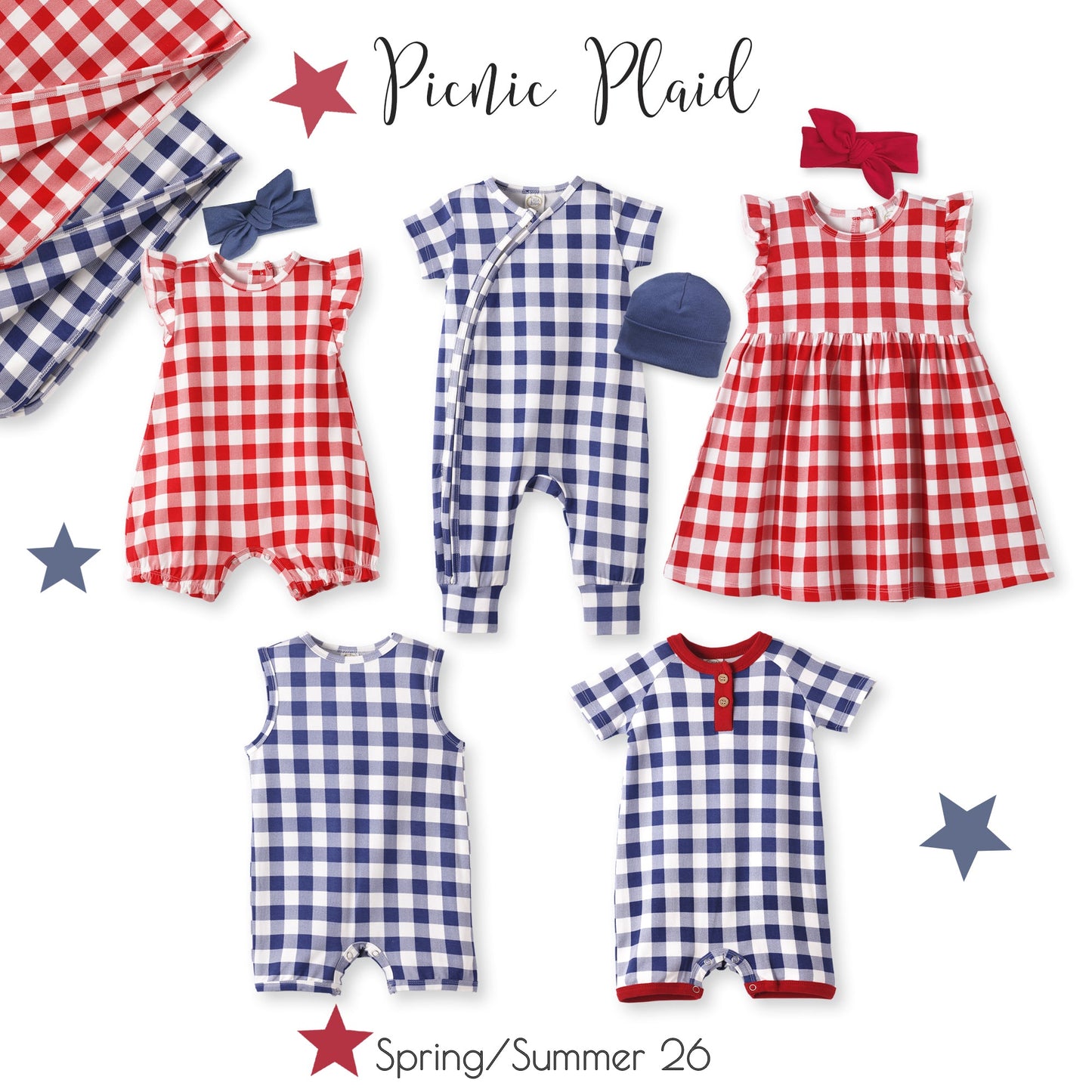 Picnic Plaid/Blue Soft Bamboo Stroller Blanket for Baby