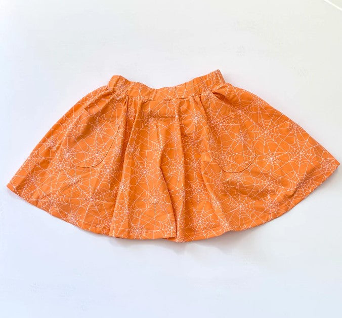 Girls Spider Web Orange Knit Skirt