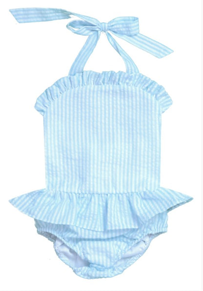 Seersucker Ruffle Swimsuit