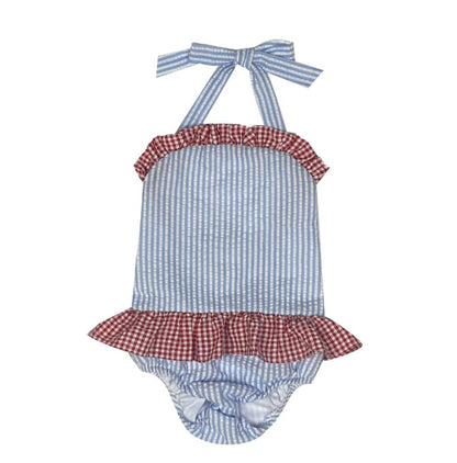 Seersucker Ruffle Swimsuit