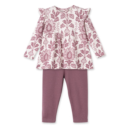 Floral Tapestry Baby Girl Set-Bamboo Top & Cotton Pants