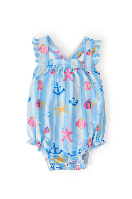 Tidepool Treasures Ruffle Cross Back Romper