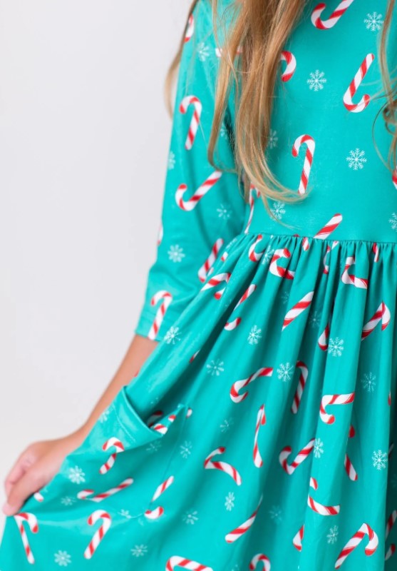 Christmas Candy Canes Pocket Twirl Dress