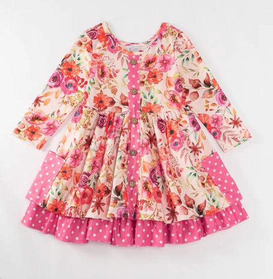 PREORDER Fall Floral and Polka Dots Dress