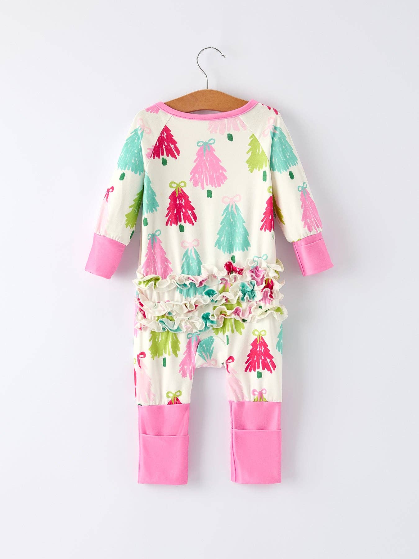 Rylee Faith Designs - Christmas tree Baby Girls Romper with Long Sleeves
