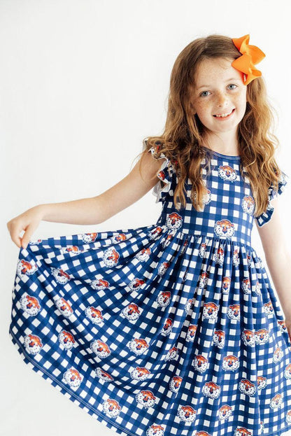 Auburn Plaid Aubie Flutter Twirl Dress