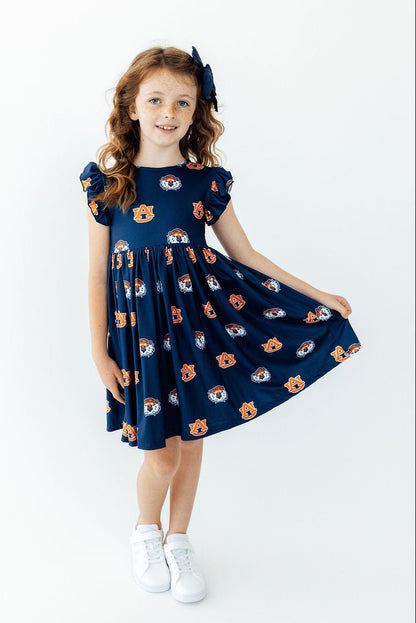 Auburn Blue Aubie Flutter Twirl Dress