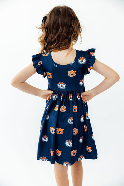 Auburn Blue Aubie Flutter Twirl Dress