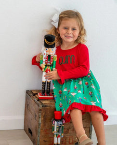 Nutcracker on Green Long Sleeve Girls Dress