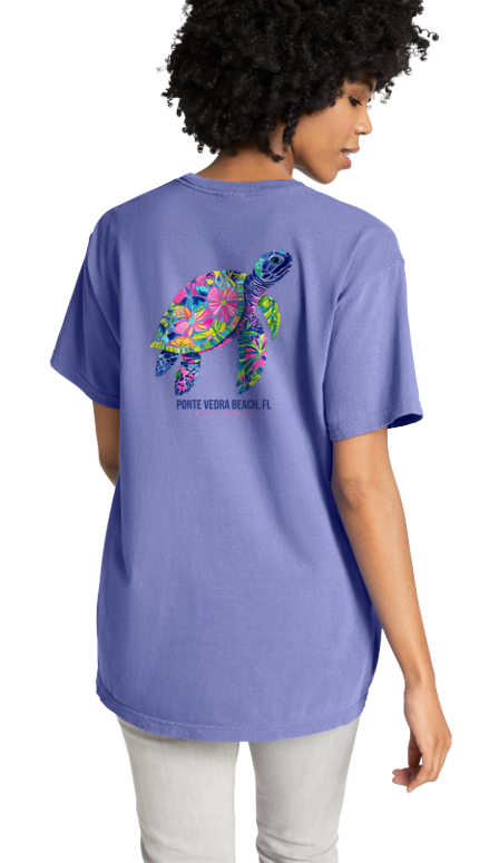 Saltwater Floral Sea Turtle Adult Unisex Comfort Colors Heavyweight Ringspun Cotton
