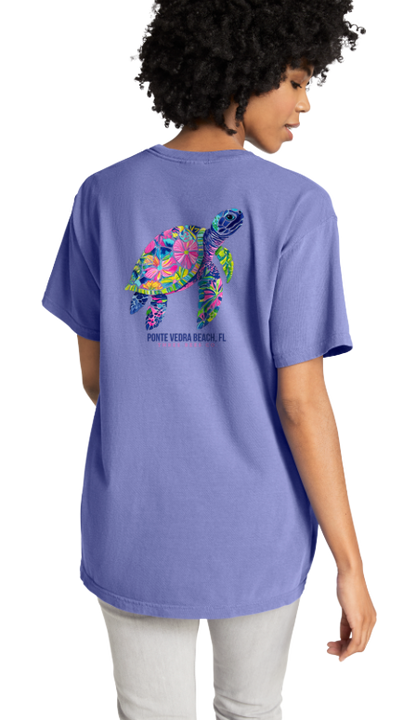 Saltwater Floral Sea Turtle Adult Unisex Comfort Colors Heavyweight Ringspun Cotton
