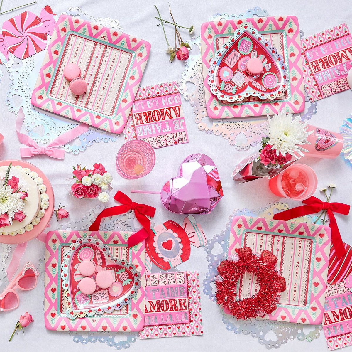 Pink & Red Velvet Clip-on Bow Set (5 count)